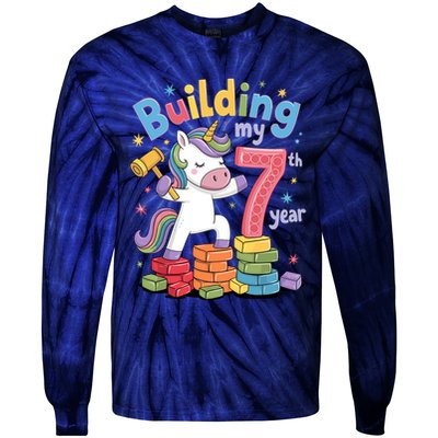 Building My 7th Year Unicorn Funny Design Tie-Dye Long Sleeve Shirt