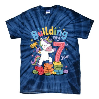 Building My 7th Year Unicorn Funny Design Tie-Dye T-Shirt