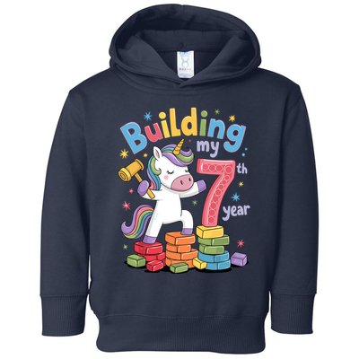 Building My 7th Year Unicorn Funny Design Toddler Hoodie