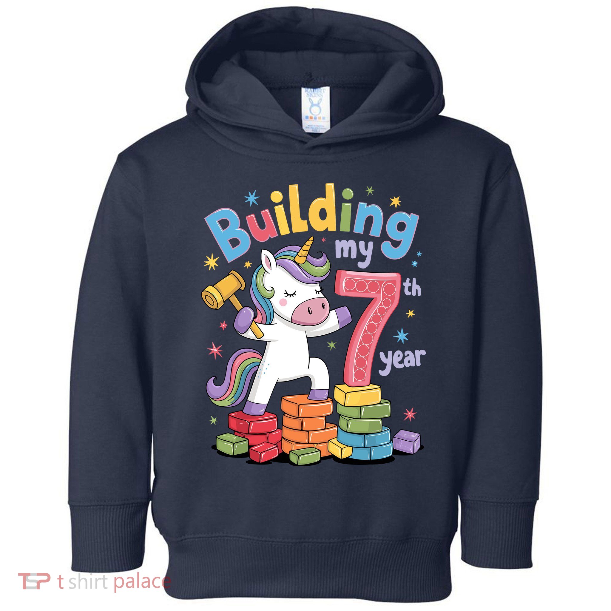 Building My 7th Year Unicorn Funny Design Toddler Hoodie