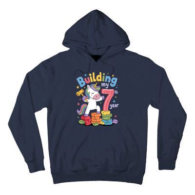 Building My 7th Year Unicorn Funny Design Tall Hoodie