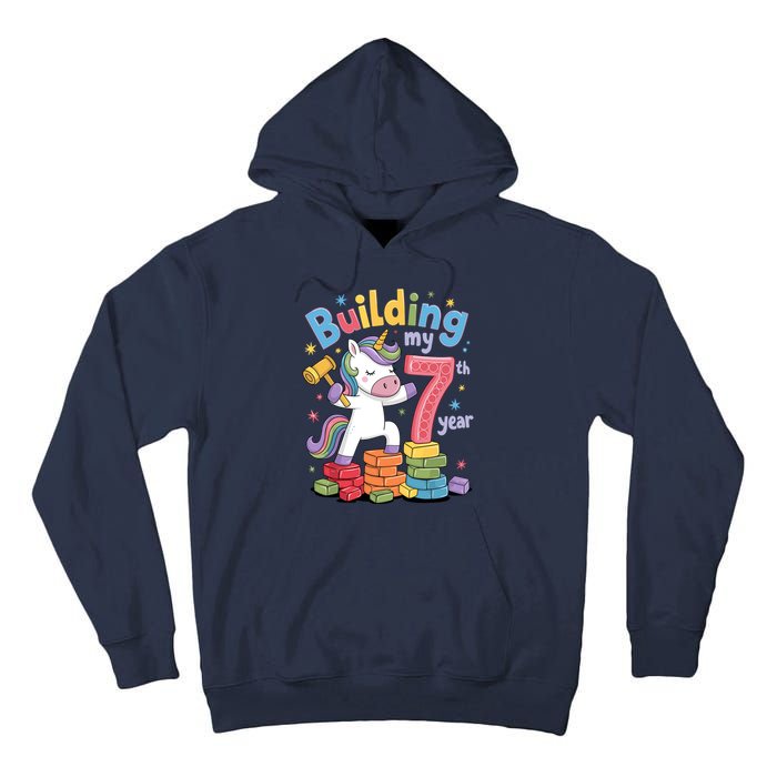 Building My 7th Year Unicorn Funny Design Tall Hoodie