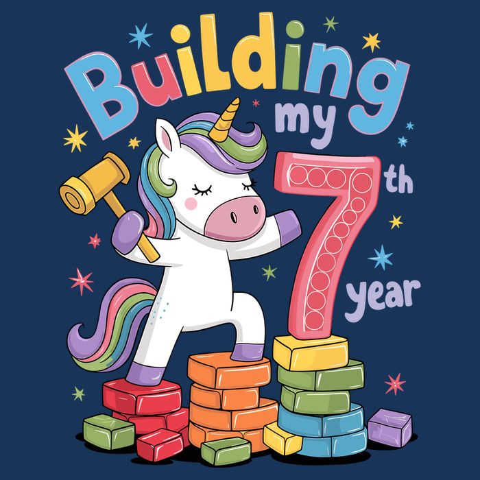 Building My 7th Year Unicorn Funny Design Tank Top