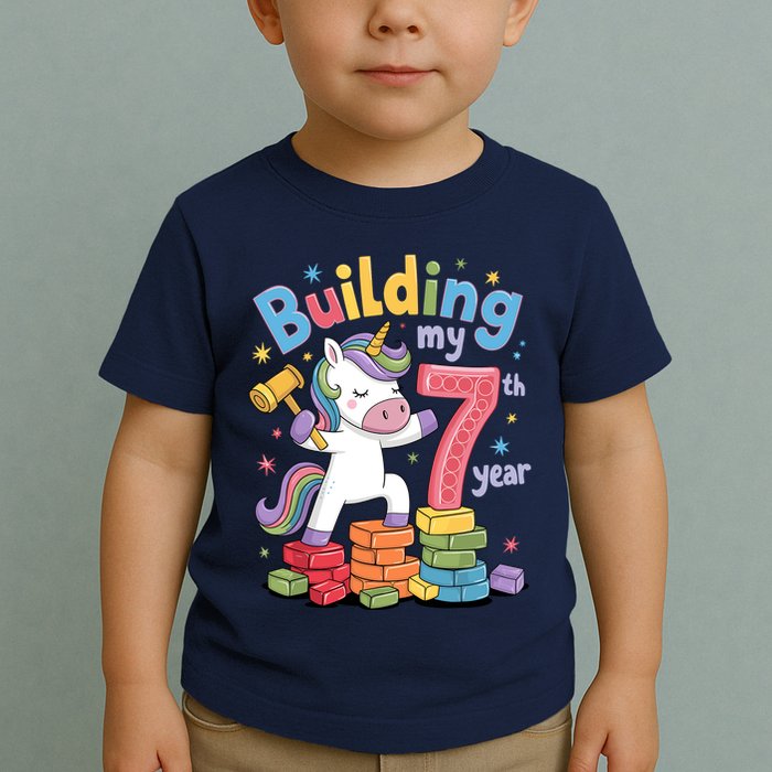 Building My 7th Year Unicorn Funny Design Toddler T-Shirt