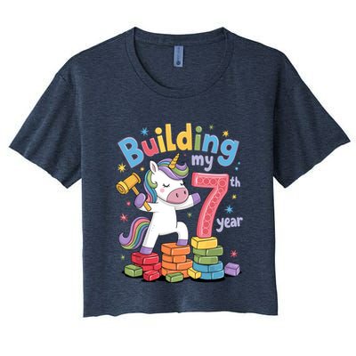 Building My 7th Year Unicorn Funny Design Crop Top