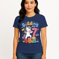 Building My 7th Year Unicorn Funny Design Womens T-Shirt