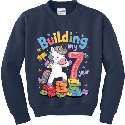 Building My 7th Year Unicorn Funny Design Kids Sweatshirt