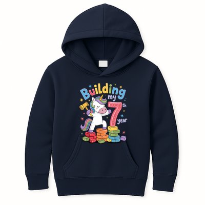 Building My 7th Year Unicorn Funny Design Kids Hoodie