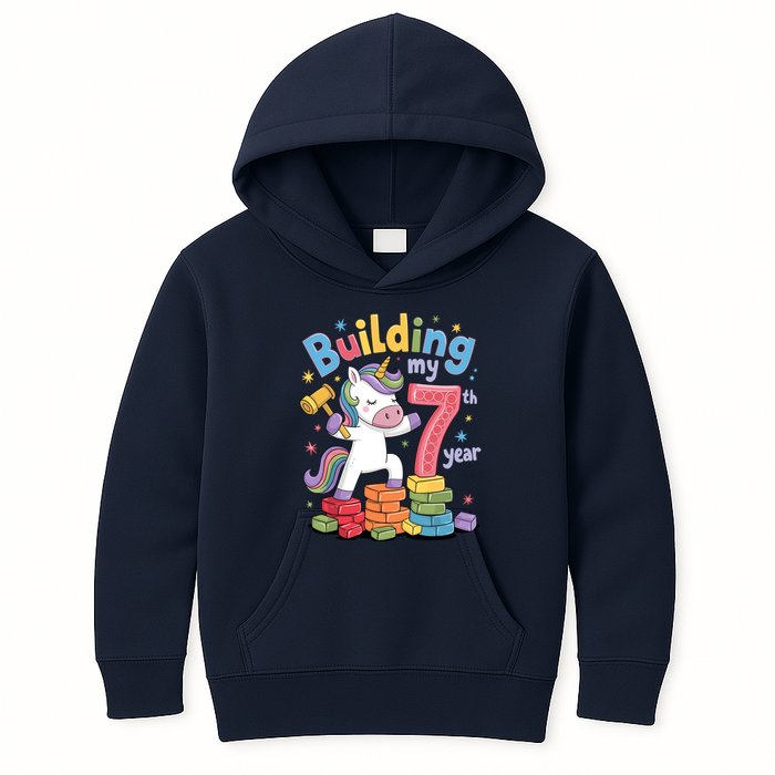 Building My 7th Year Unicorn Funny Design Kids Hoodie