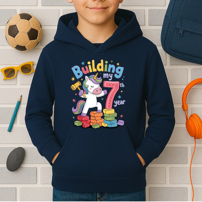 Building My 7th Year Unicorn Funny Design Kids Hoodie