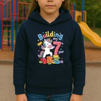 Building My 7th Year Unicorn Funny Design Kids Hoodie