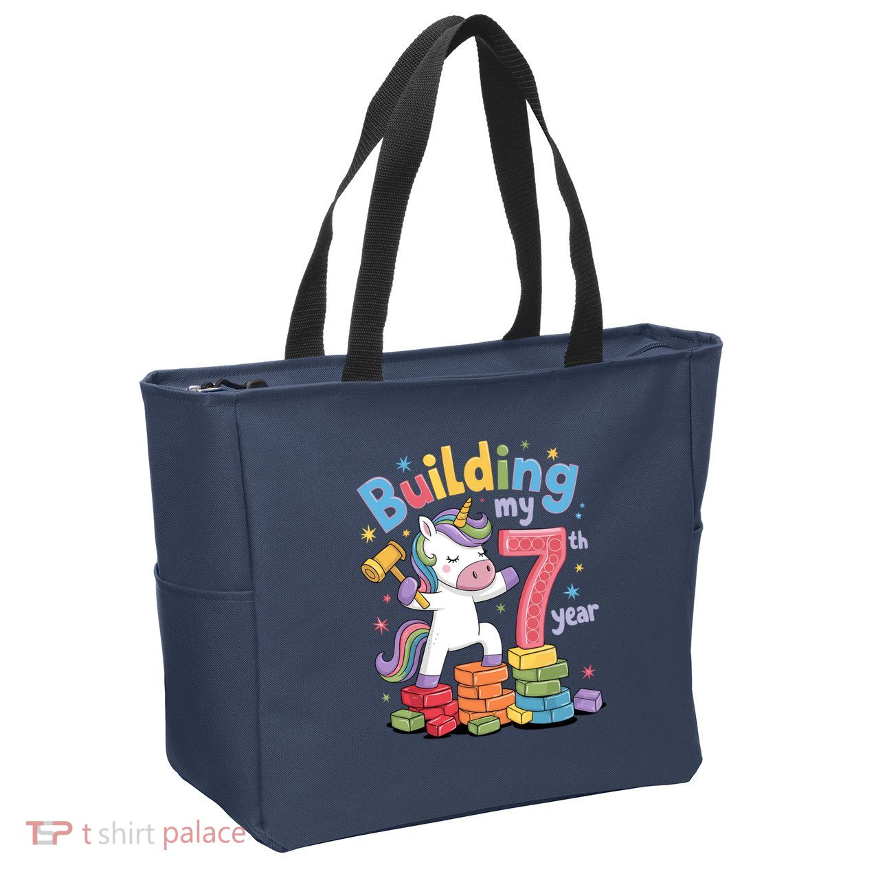 Building My 7th Year Unicorn Funny Design Zip Tote Bag