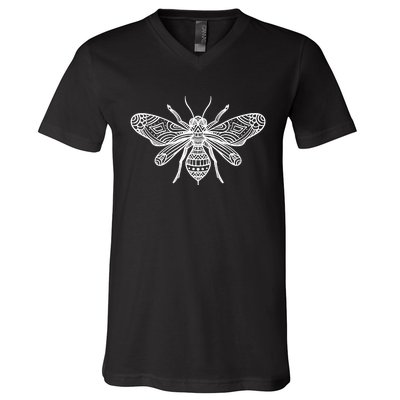 Bee Mandala Art Pattern Insect Beekeeper Gift V-Neck T-Shirt