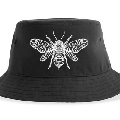 Bee Mandala Art Pattern Insect Beekeeper Gift Sustainable Bucket Hat