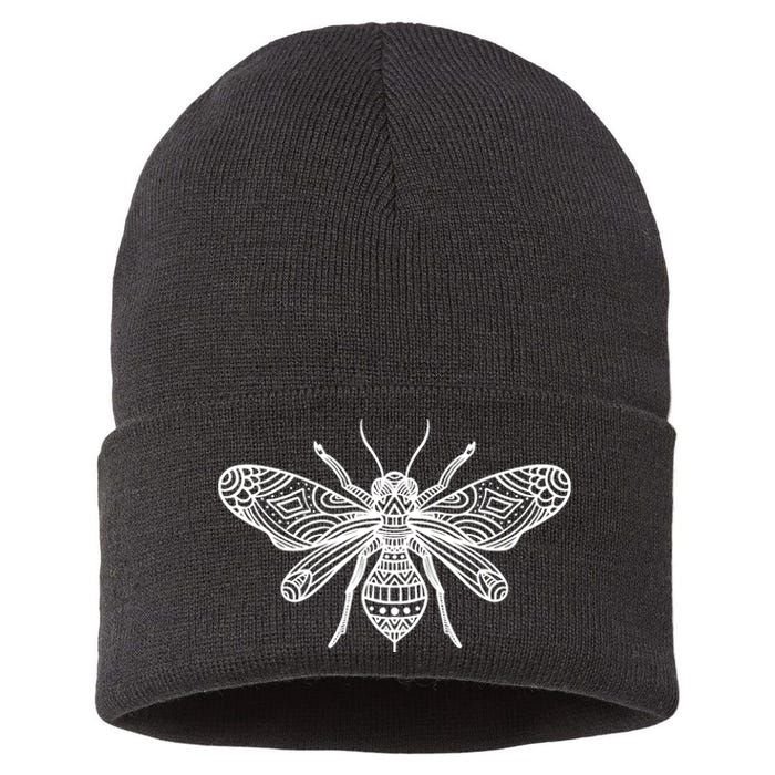 Bee Mandala Art Pattern Insect Beekeeper Gift Sustainable Knit Beanie