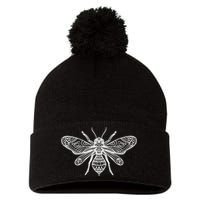 Bee Mandala Art Pattern Insect Beekeeper Gift Pom Pom 12in Knit Beanie