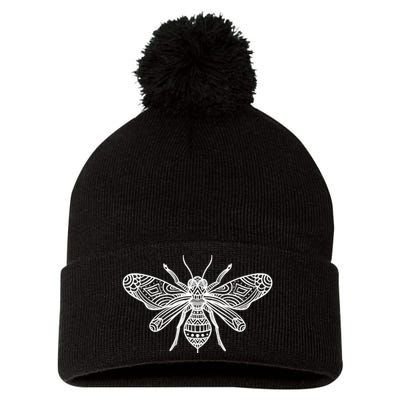 Bee Mandala Art Pattern Insect Beekeeper Gift Pom Pom 12in Knit Beanie