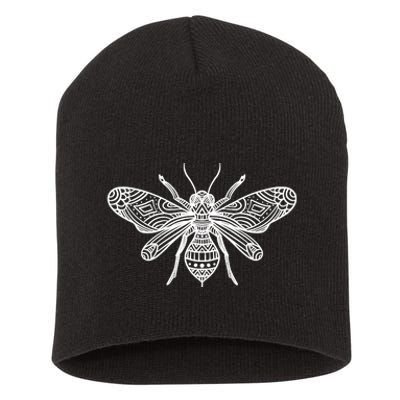 Bee Mandala Art Pattern Insect Beekeeper Gift Short Acrylic Beanie