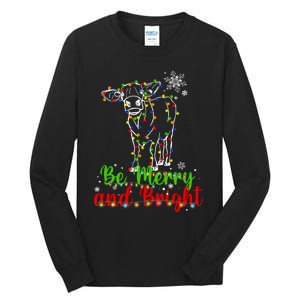 Be Merry And Right Cow Reindeer Christmas Lights Cow Tall Long Sleeve T-Shirt