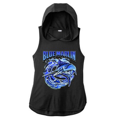 Blue Marlin Action Shot Fishing Ladies PosiCharge Tri-Blend Wicking Draft Hoodie Tank