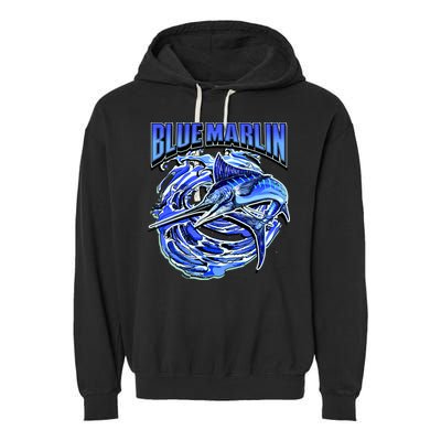 Blue Marlin Action Shot Fishing Garment-Dyed Fleece Hoodie