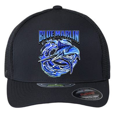 Blue Marlin Action Shot Fishing Flexfit Unipanel Trucker Cap