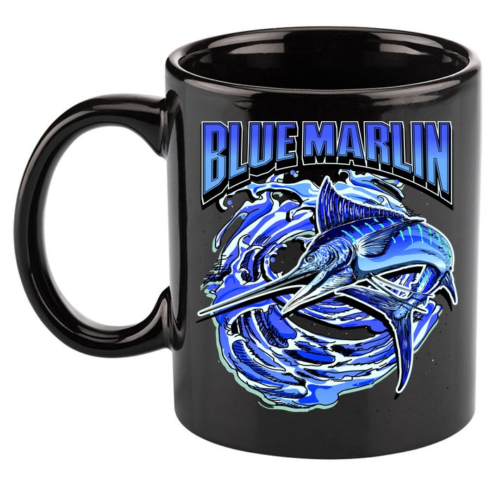 Blue Marlin Action Shot Fishing 11oz C Handle Ceramic Mug