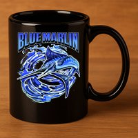 Blue Marlin Action Shot Fishing 11oz C Handle Ceramic Mug