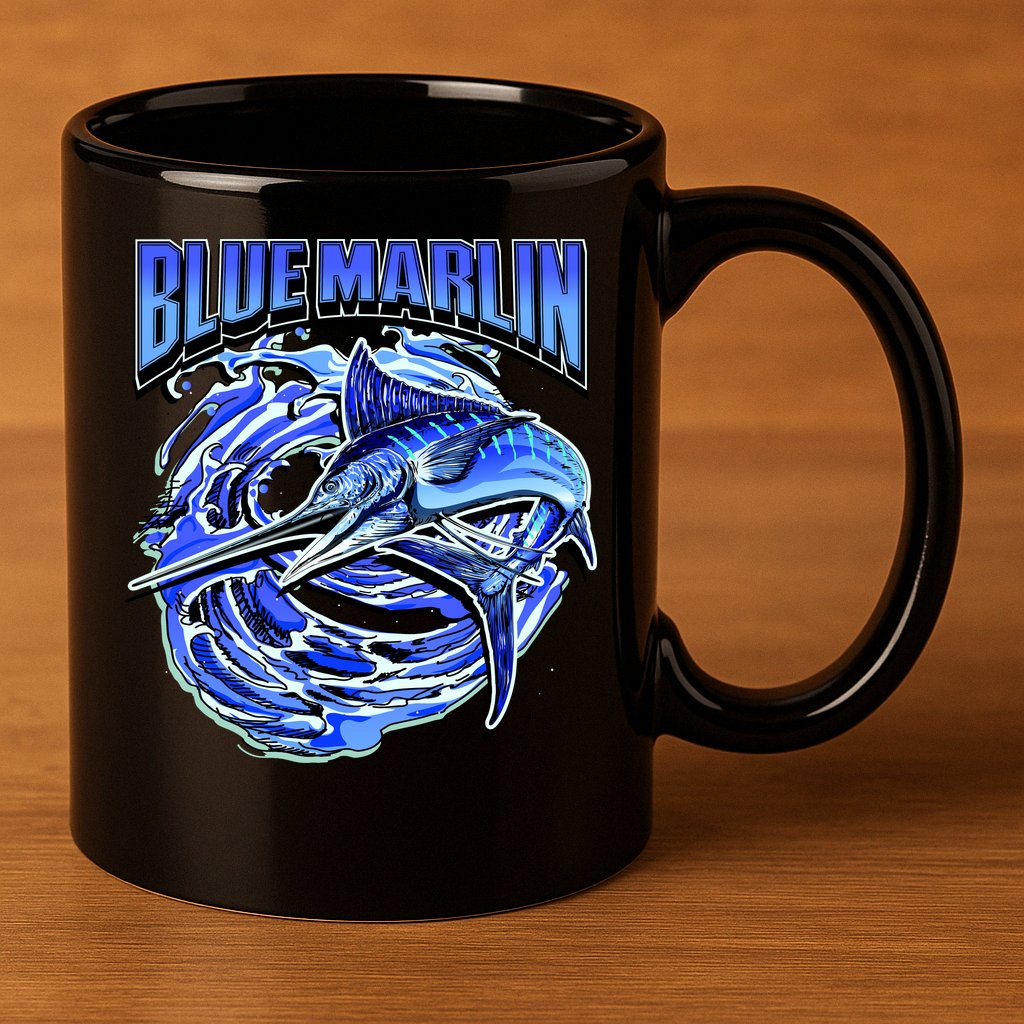 Blue Marlin Action Shot Fishing 11oz C Handle Ceramic Mug