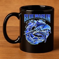 Blue Marlin Action Shot Fishing 11oz C Handle Ceramic Mug