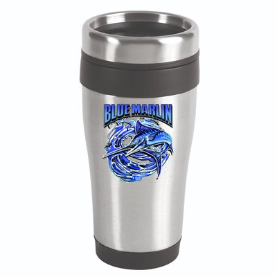 Blue Marlin Action Shot Fishing 16oz Travel Tumbler