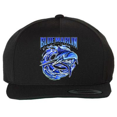 Blue Marlin Action Shot Fishing Wool Snapback Cap