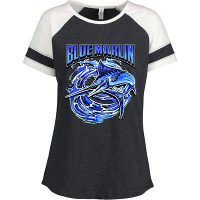 Blue Marlin Action Shot Fishing Enza Ladies Jersey Colorblock Tee