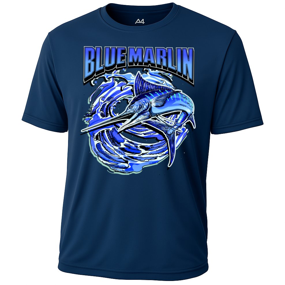 Blue Marlin Action Shot Fishing Cooling Performance Crew T-Shirt
