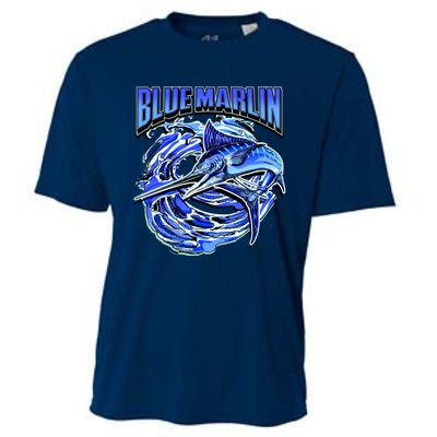 Blue Marlin Action Shot Fishing Cooling Performance Crew T-Shirt