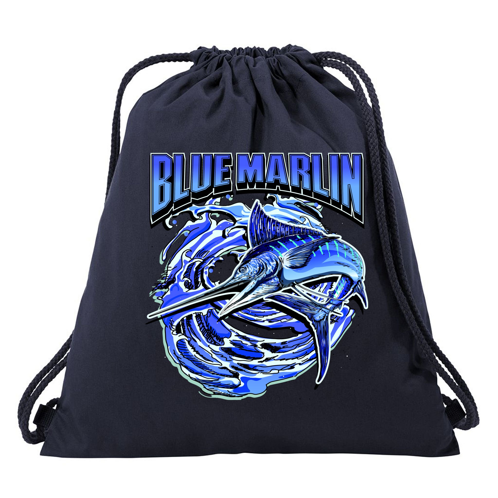 Blue Marlin Action Shot Fishing Drawstring Bag