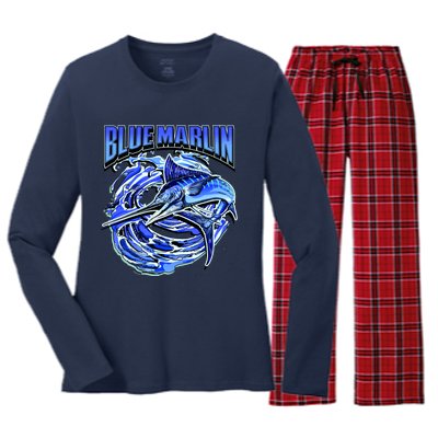 Blue Marlin Action Shot Fishing Women's Long Sleeve Flannel Pajama Set 