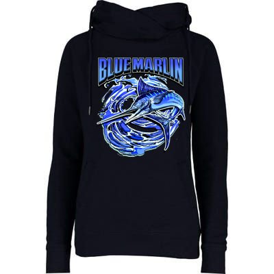 Blue Marlin Action Shot Fishing Womens Funnel Neck Pullover Hood