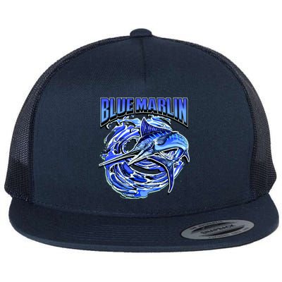 Blue Marlin Action Shot Fishing Flat Bill Trucker Hat