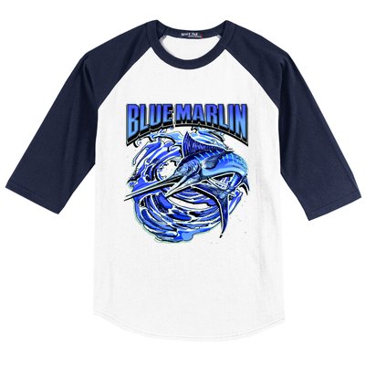 Blue Marlin Action Shot Fishing Baseball Sleeve Shirt