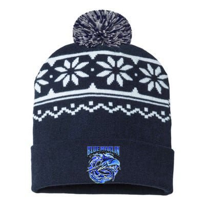 Blue Marlin Action Shot Fishing USA-Made Snowflake Beanie