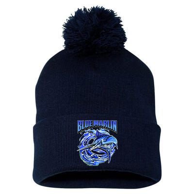 Blue Marlin Action Shot Fishing Pom Pom 12in Knit Beanie