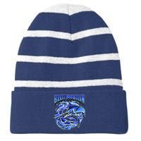 Blue Marlin Action Shot Fishing Striped Beanie with Solid Band