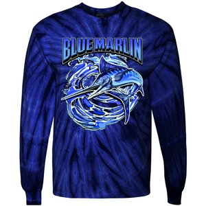 Blue Marlin Action Shot Fishing Tie-Dye Long Sleeve Shirt