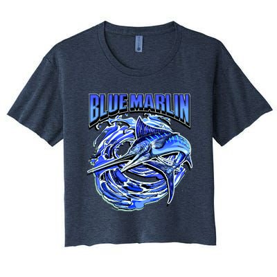 Blue Marlin Action Shot Fishing Women's Crop Top Tee