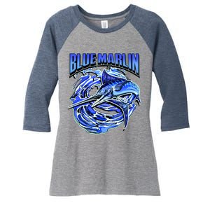 Blue Marlin Action Shot Fishing Women's Tri-Blend 3/4-Sleeve Raglan Shirt