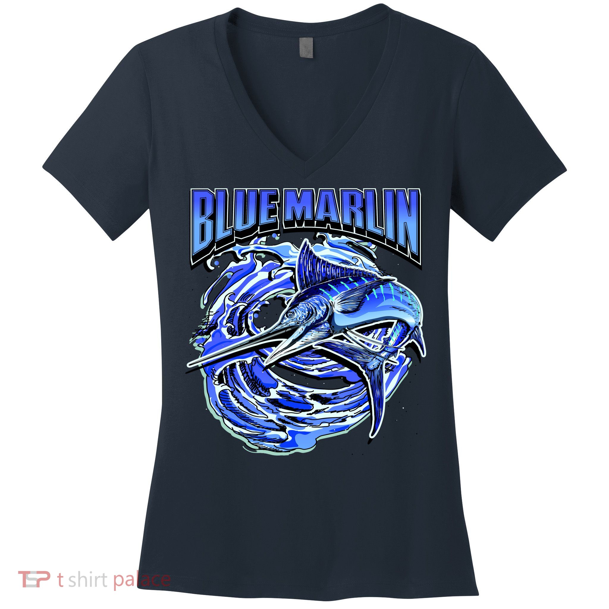 Blue Marlin Action Shot Fishing Women's V-Neck T-Shirt