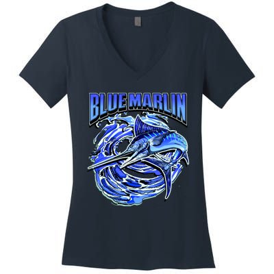 Blue Marlin Action Shot Fishing Women's V-Neck T-Shirt