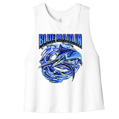 Blue Marlin Action Shot Fishing Women's Racerback Cropped Tank