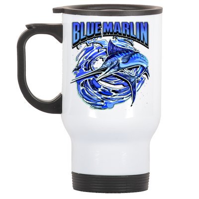 Blue Marlin Action Shot Fishing Stainless Steel Travel Mug